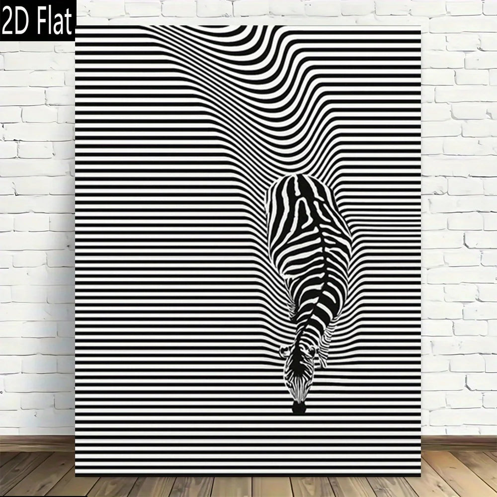 tableau mural moderne zèbre noir blanc toile sans cadre abstract rectangle vertical