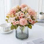 bouquet fleurs artificielles velours rose blanche intérieur décoration mariage anniversaire classique