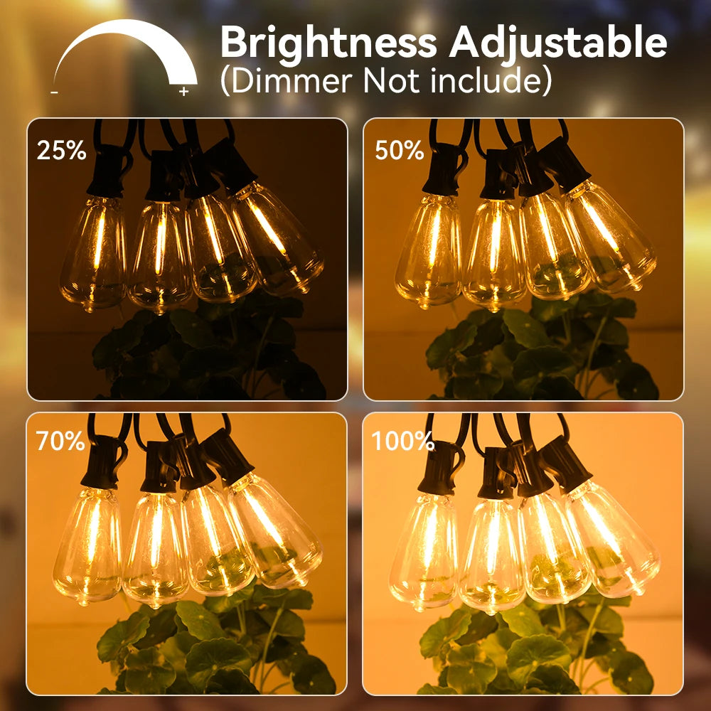 guirlande lumineuse extérieure jaune vintage 25 ampoules led 15m câble noir résistantextérieur