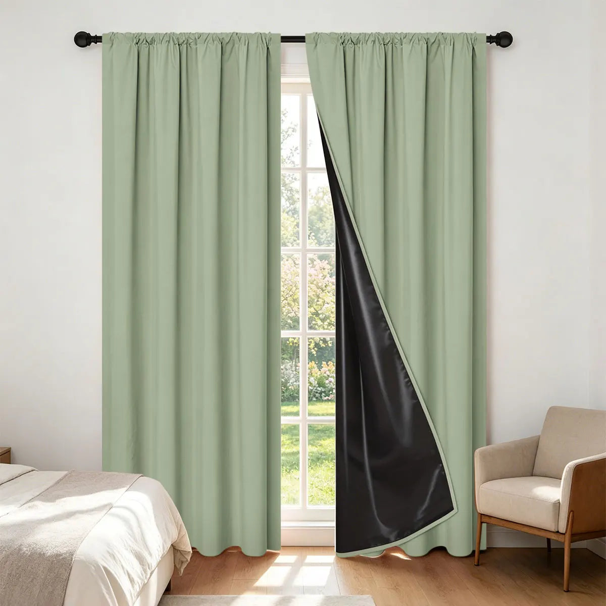 rideau occultant vert clair uni moderne opacifiant insonorisation chambre salon 132x213cm 132x241cm 210x230cm 200x260cm