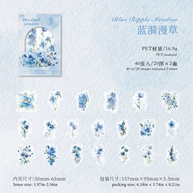 autocollants floral transparent vintage bleu rose blanc vert marron illustratif facile utiliser dimension 50mm