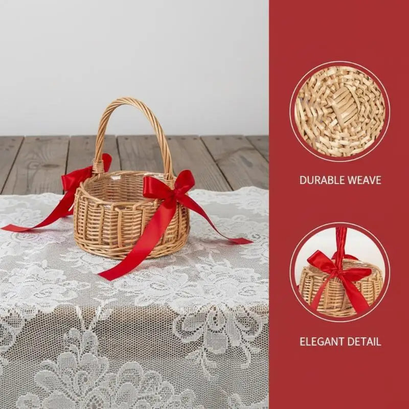 panier osier tressé naturel rouge poignée ruban satin classique rustiqueintérieur decoration