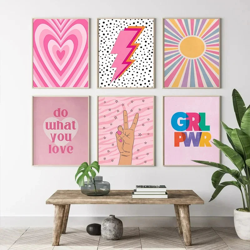 tableau toile rose coeur foudre soleil décoration murale salon moderne peinture pop art