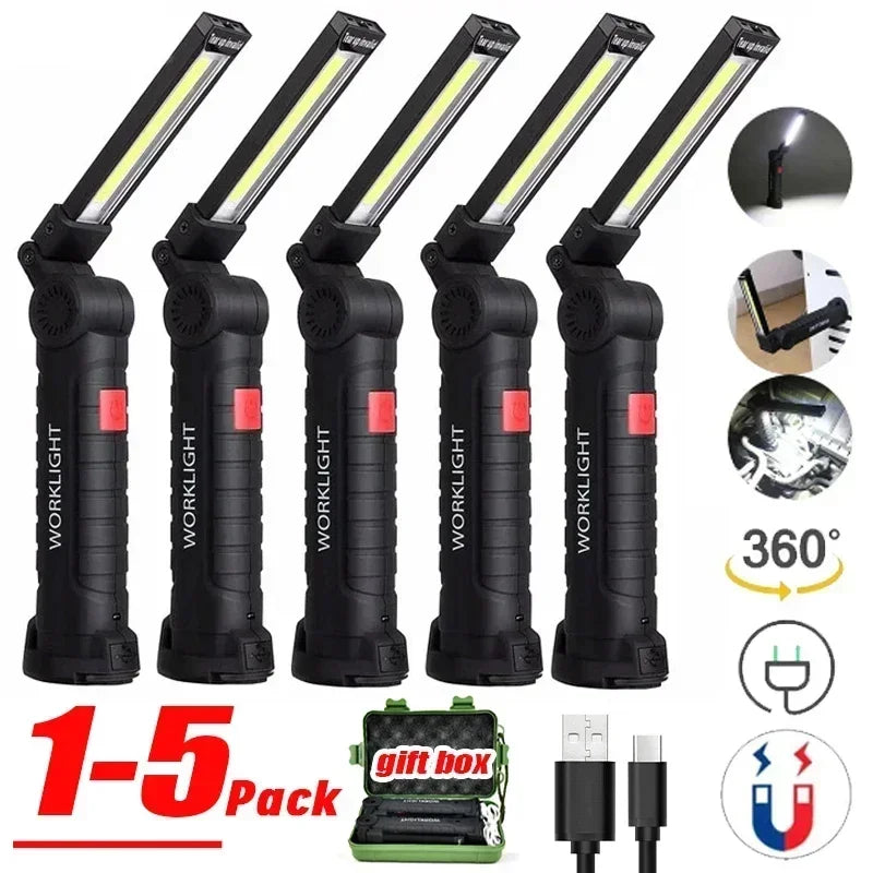 lampe torche rechargeable aimantée port usb type led camping noir.texture anti dérapante.mode faible haute