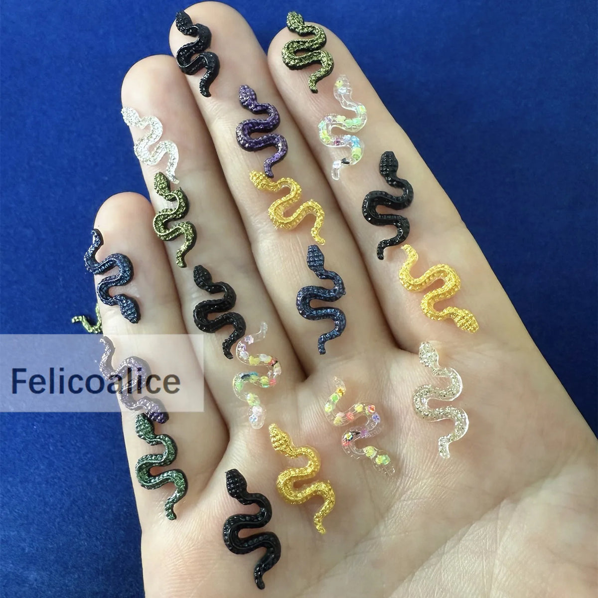 serpents relief glitter noirs dorés verts bleus violets opaques 8*17mm occasion noël