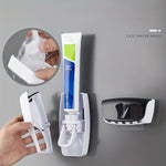 distributeur dentifrice mural moderne adhésif blanc noir brosse dents tube mat