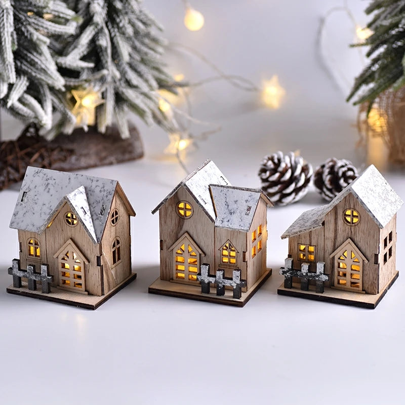 décorations noël miniatures maison bois naturel rustique vintage porte fenêtre led