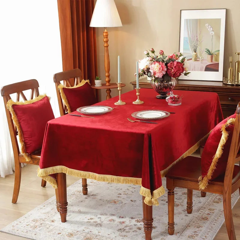 nappe velours rouge élégante table basse mariage solide réutilisable machine laver round chaises coussins