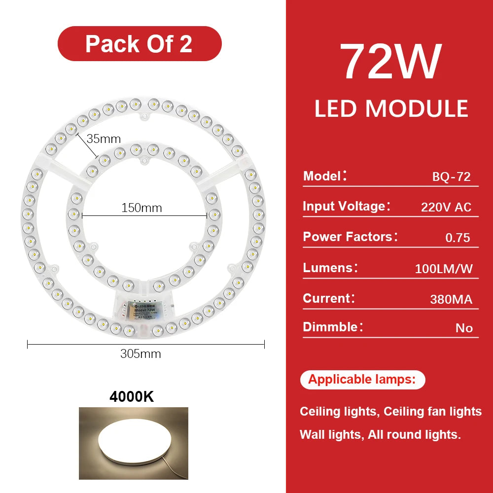 plaque led circulaire blanc moderne diodes aimant connecteurs haute luminosité 220v 72w 2835