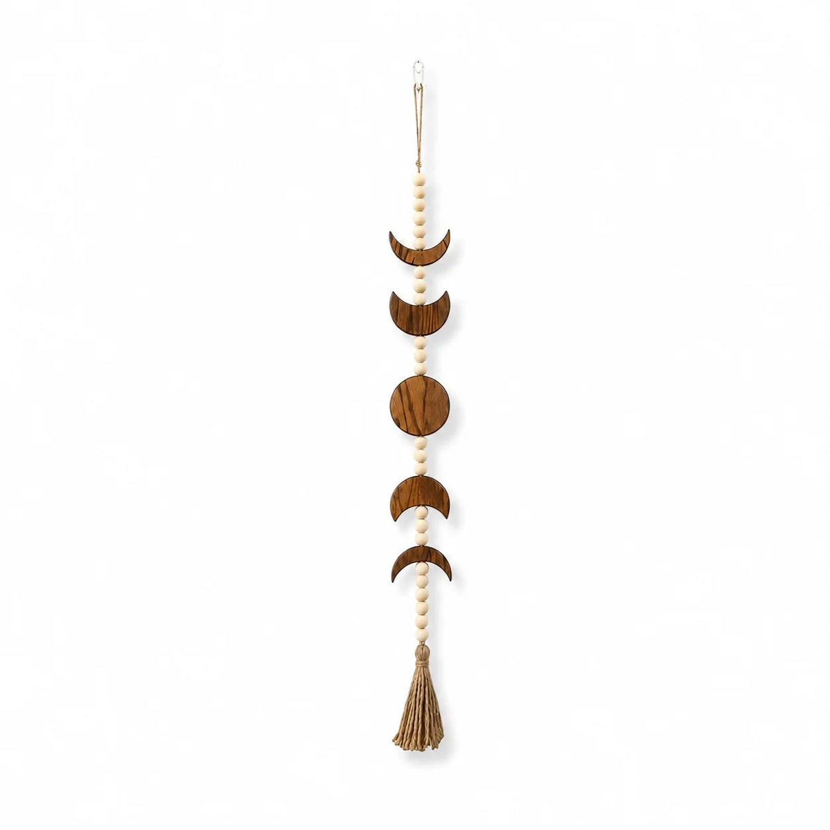 décoration murale bohème bois forme lune pompon marron clair salon chambre enfant