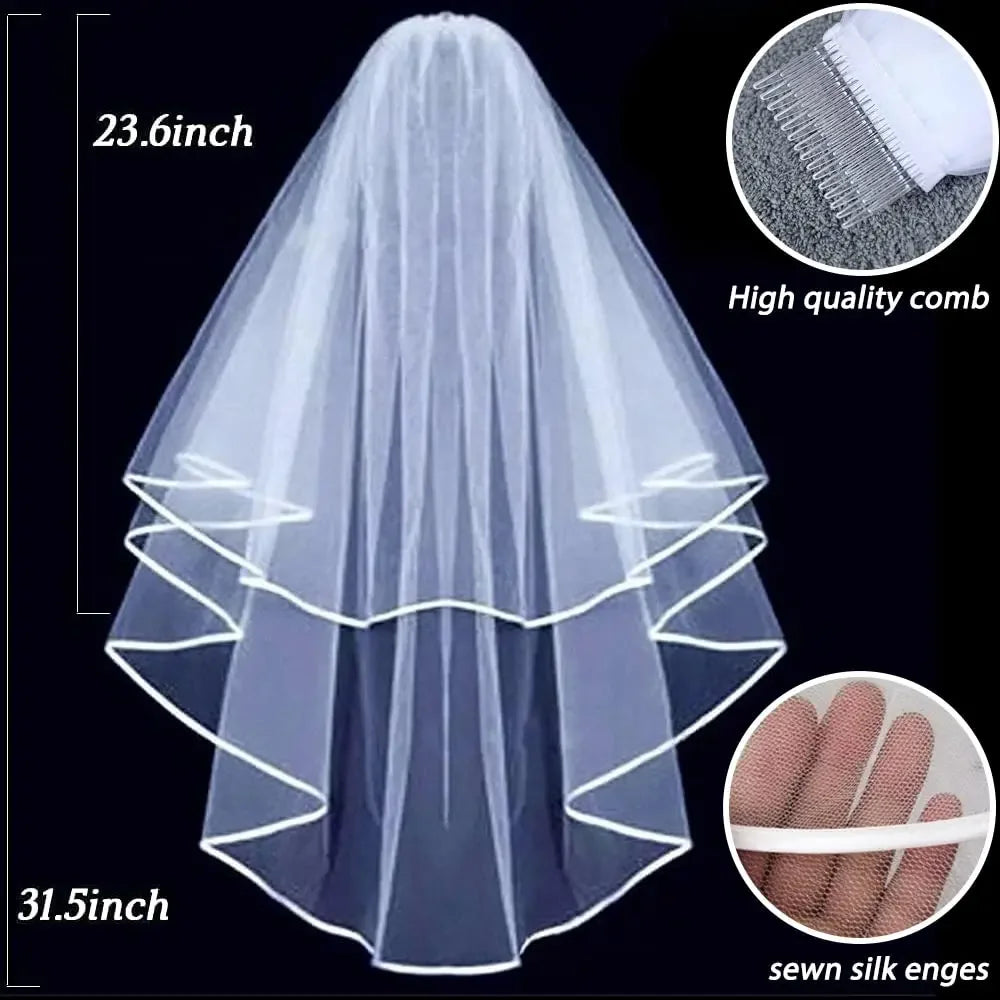 voile mariée tulle blanc crème bord ruban peigne classique transparent femme