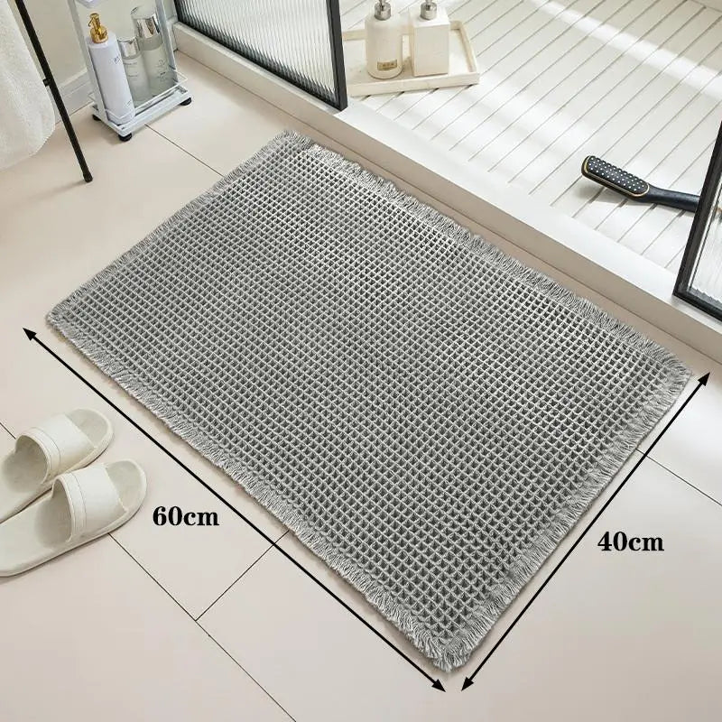 tapis bain beige clair gaufré antidérapant franges moderne dimensions 60x40cm