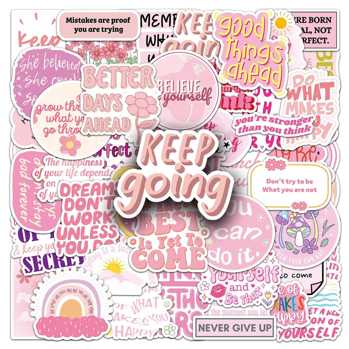 stickers motivants rose blanc adhésifs textes fleurs moderne positif portable bagages téléphone eau cadeau