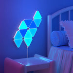 panneau lumineux modulable hexagones géométriques moderne bleu blanc jaune orange télécommande