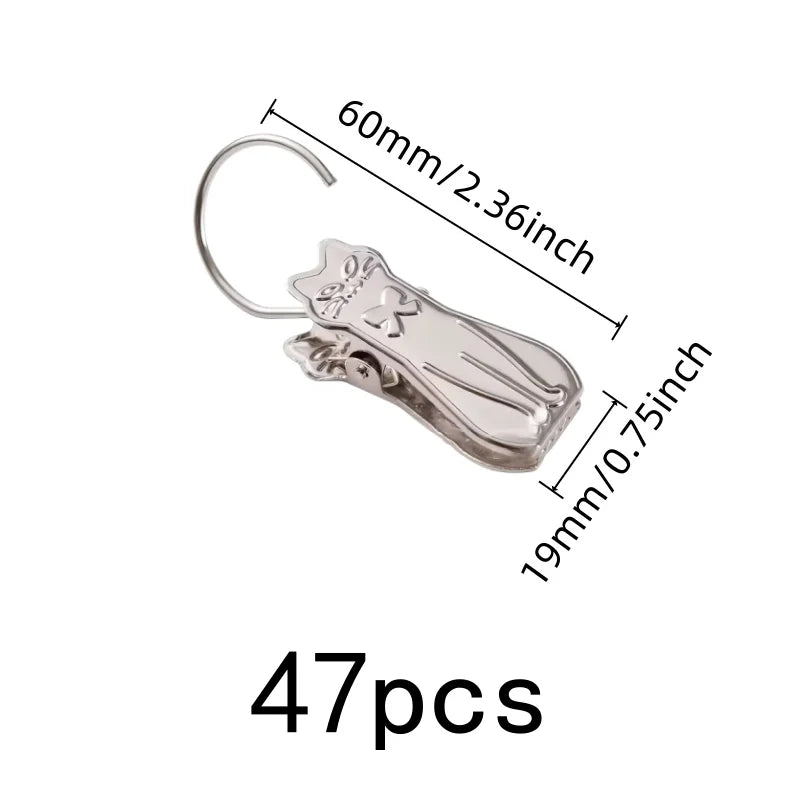 pinces rideau chat stylisé moderne 47 pièces argenté décoratif chambre enfants coton opaques clips
