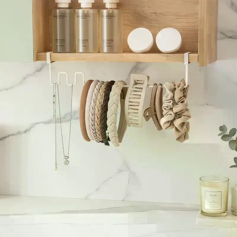 organisateur rangement mural double niveau blanc minimaliste cheveux bijoux cosmétiques