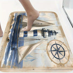 tapis bain thème marin phare voilier boussole anti dérapant beige bleu noir vintage pastoral