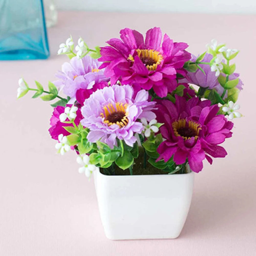 décoration extérieure bouquet fleurs artificielles rose blanche violette ornement jardin moderne minimaliste exposition fête