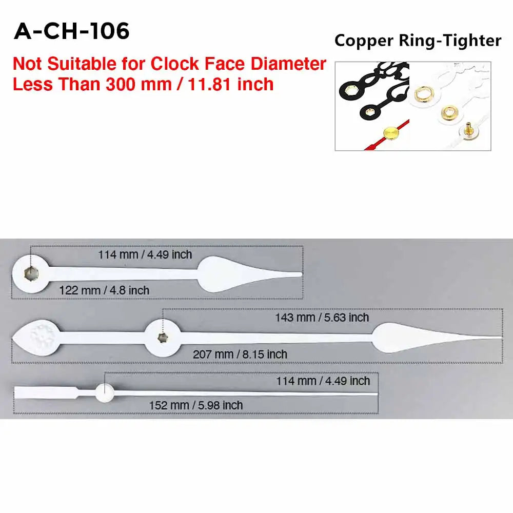 pointeurs horlogerie blanc argenté moderne longueur 114mm 122mm 152mm 207mm quartz mécanisme bricolage fixations