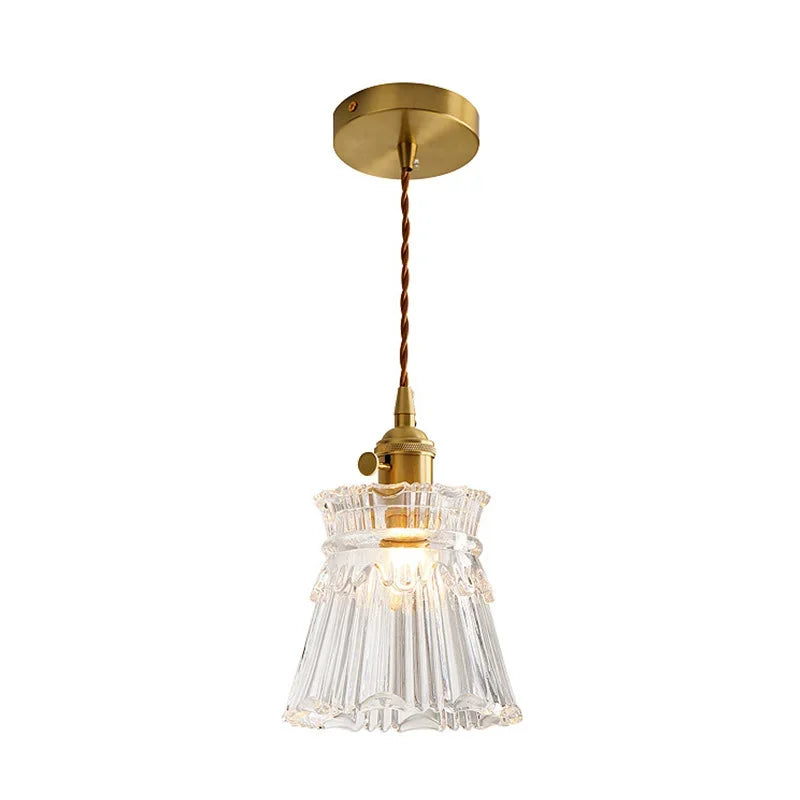 lampe suspendue verre texturé transparent doré vintage chambre salon