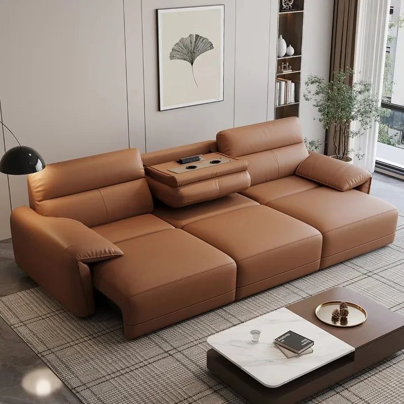 canapé d'angle simili cuir marron moderne table basse tapis plante lampe sofa bed