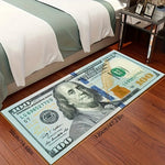 tapis billets 100 dollars blanc vert bleu noir imperméable résistant intérieur chambre cuisine porte