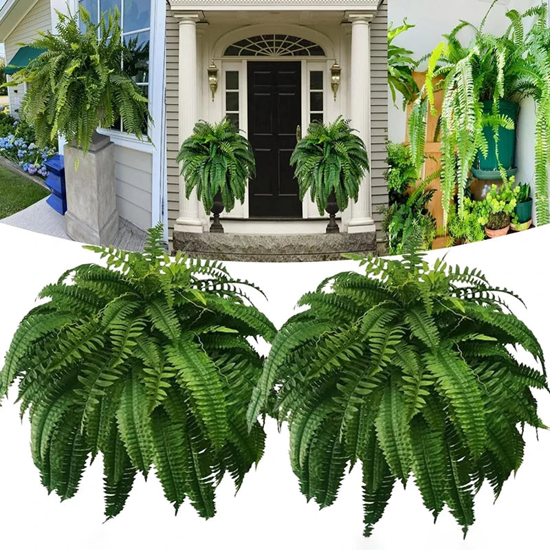 plantes artificielles fougère boston feuilles veinées pots bois céramique extérieur intérieur décoration verte