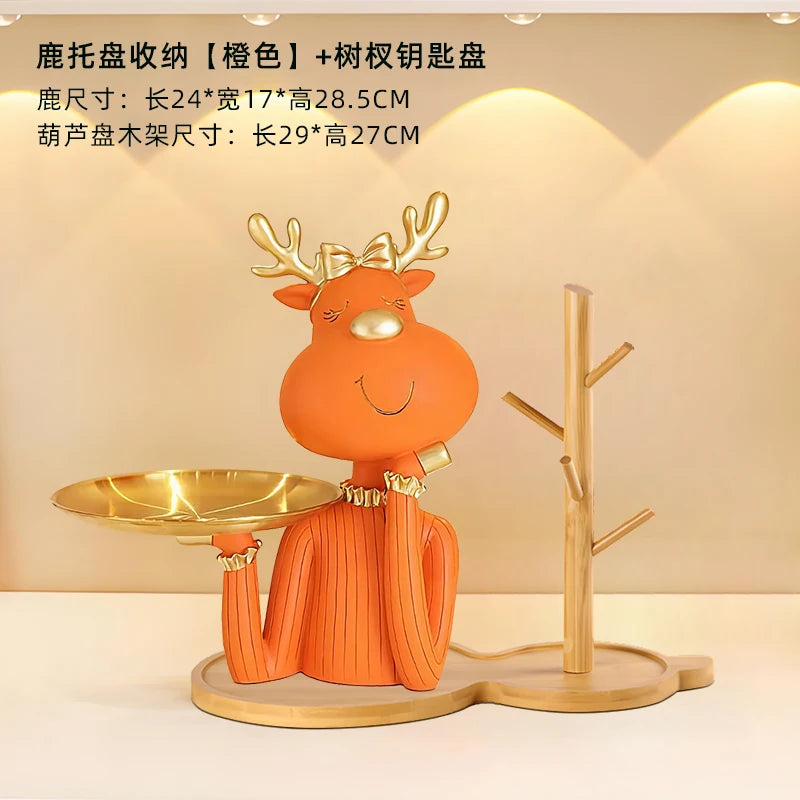 support clés cerf doré plateau rangement moderne orange bleu decoration festive