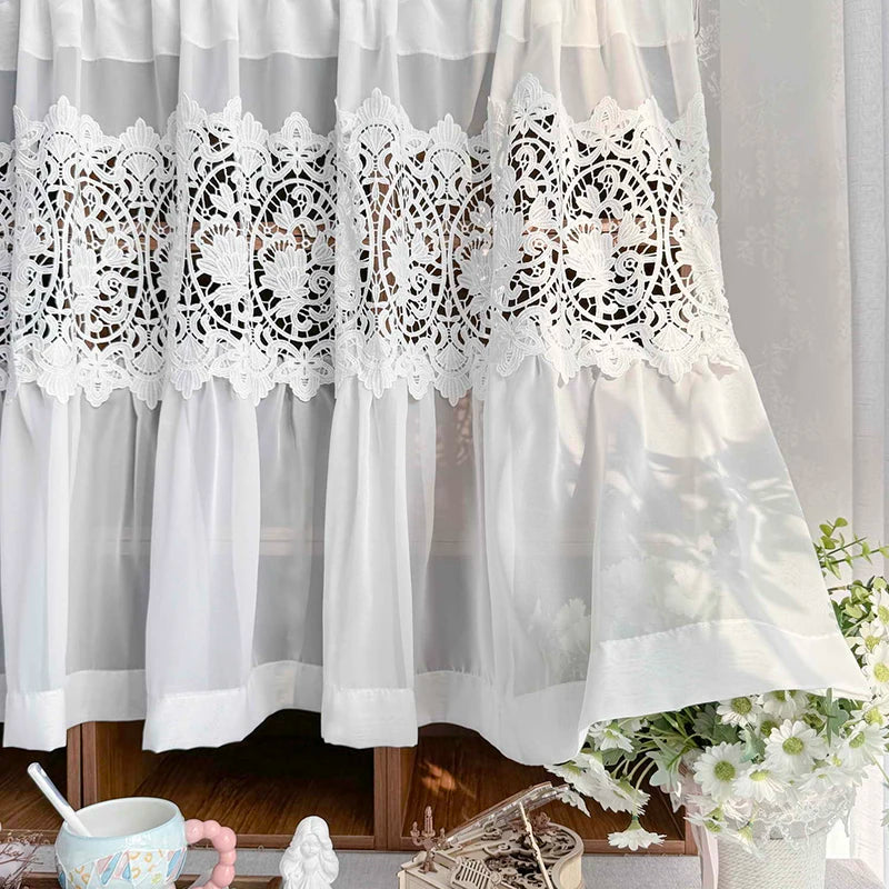 rideau blanc dentelle fleurs transparent vintage romantique maison polyester