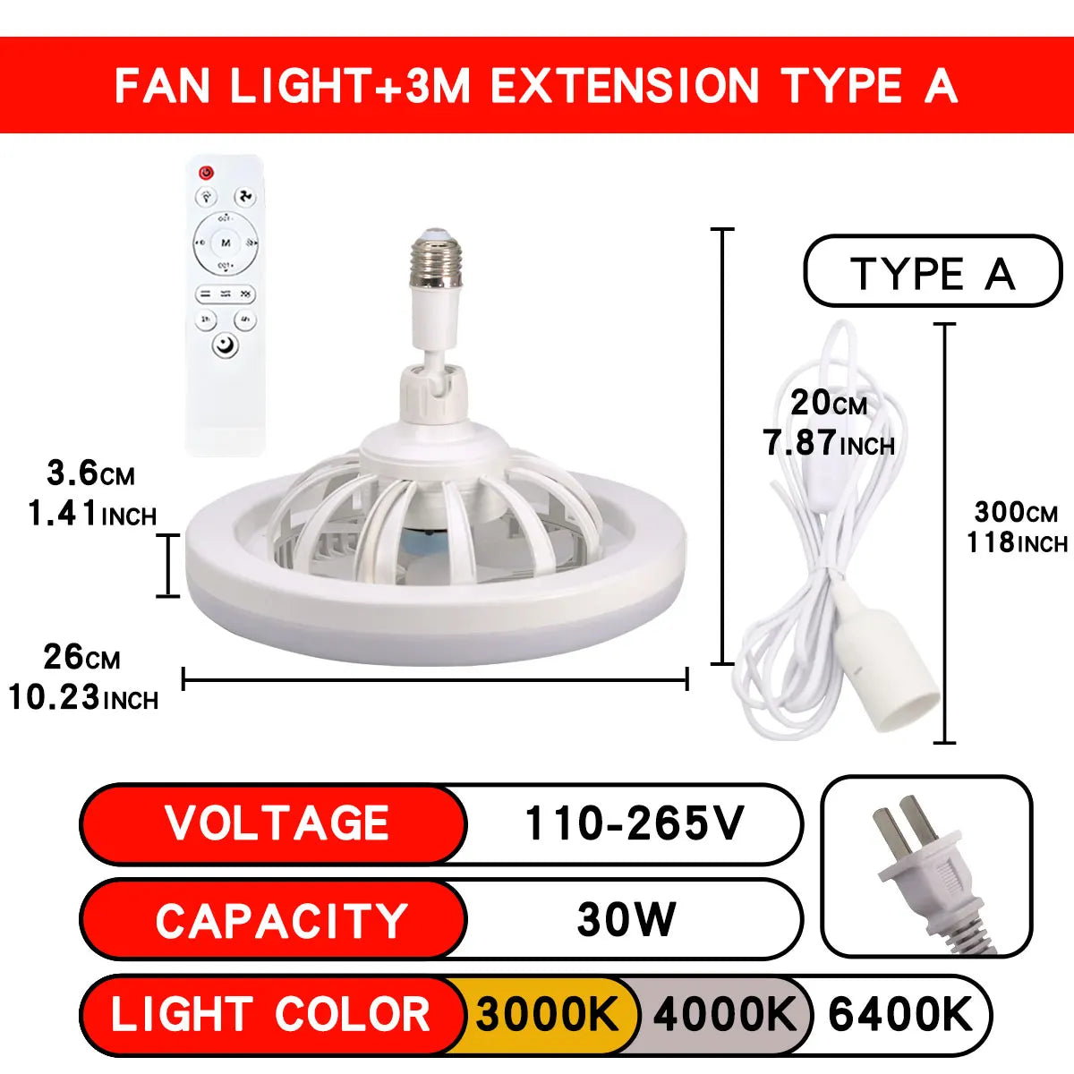 ventilateur lampe led moderne blanc grille télécommande flux lumineux certification ul rohs