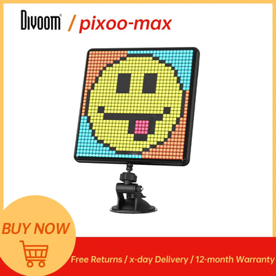 Cadre photo numérique LED Pixoo Max noir affichant un motif pixel art