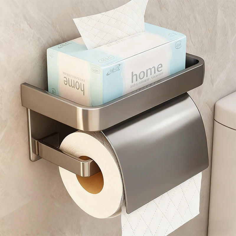 porte rouleau papier toilette gris porte mouchoirs étanche aluminium étagère intégrée moderne minimaliste fixations
