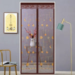 rideau porte moderne gris translucide fleurs dorées motifs géométriques bien ventilé anti insectes
