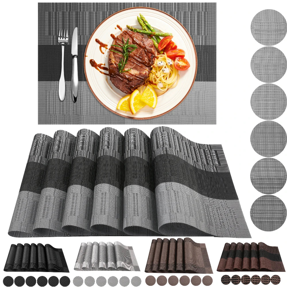 serviettes table modernes gris noir rayures horizontales adhésives faciles nettoyer pièces 12 cercles