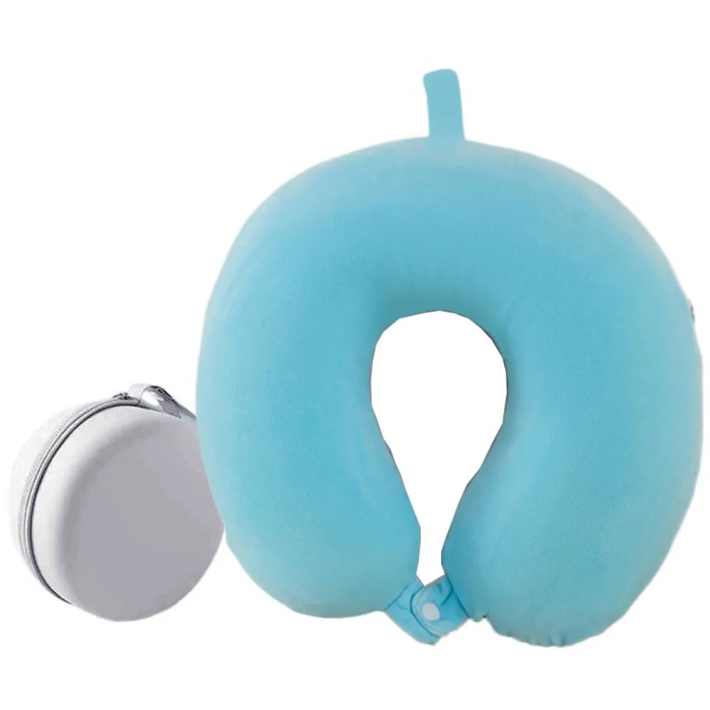oreiller voyage bleu doux ergonomique coussin double face polyester coton rangement