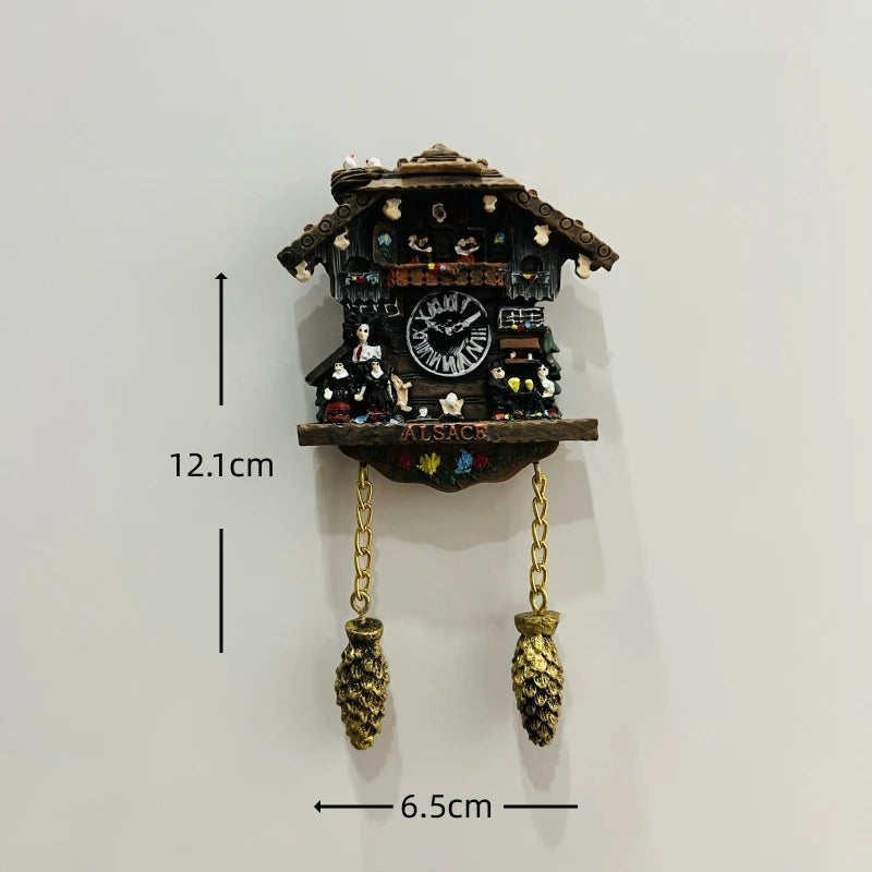 horloge pendule alpine animaux paysages aimants réfrigerateur texte traditionnel