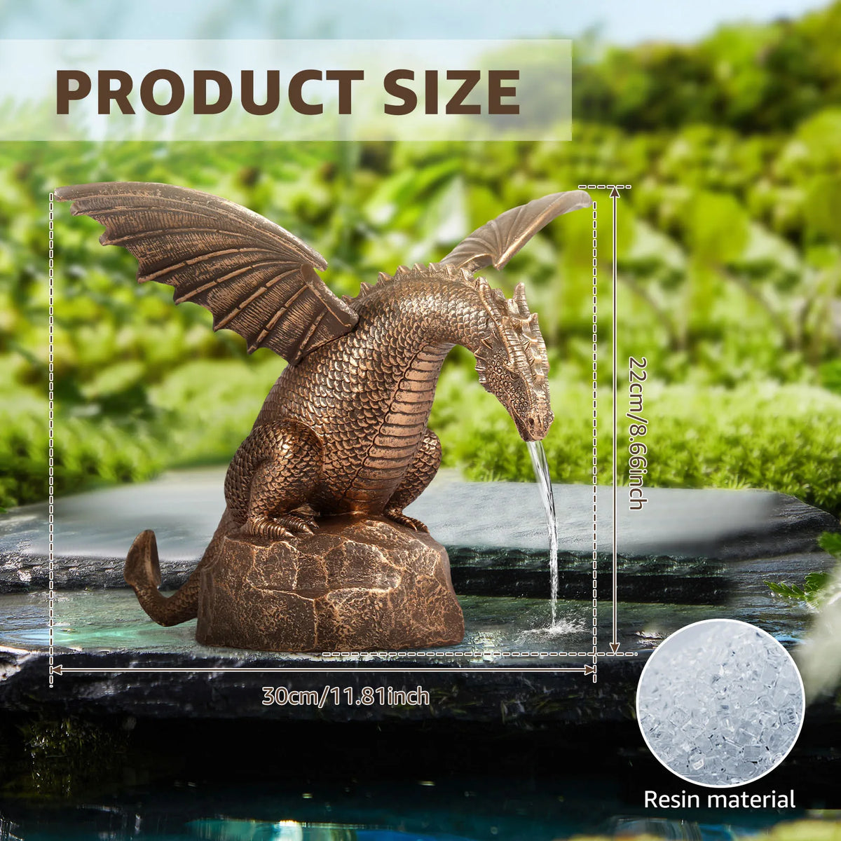 statue dragon bronze artisanale ailes détachables opaques jardin eau décoration résine