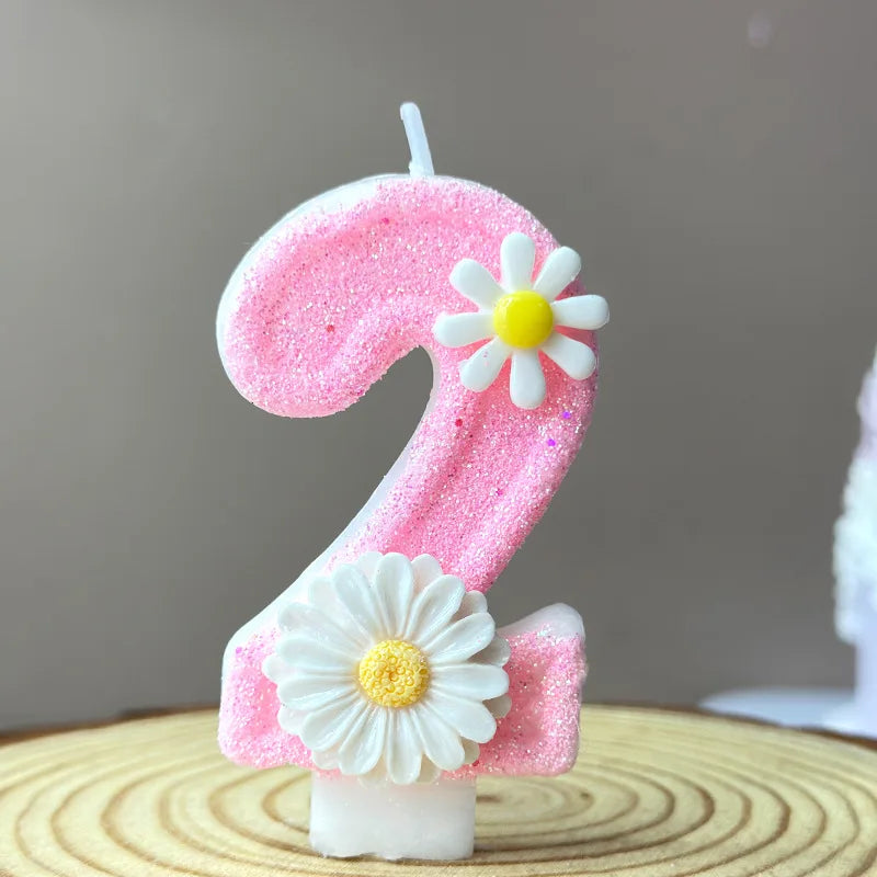 bougies anniversaire chiffres fleurs marguerites rose blanches décoratives enfants