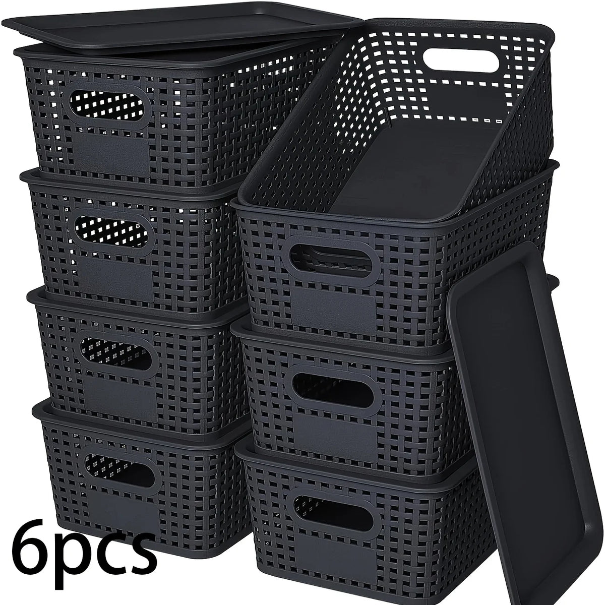 boîtes rangement réutiliables tressées gris blanc modernes minimalistes pièces couvercles plastique