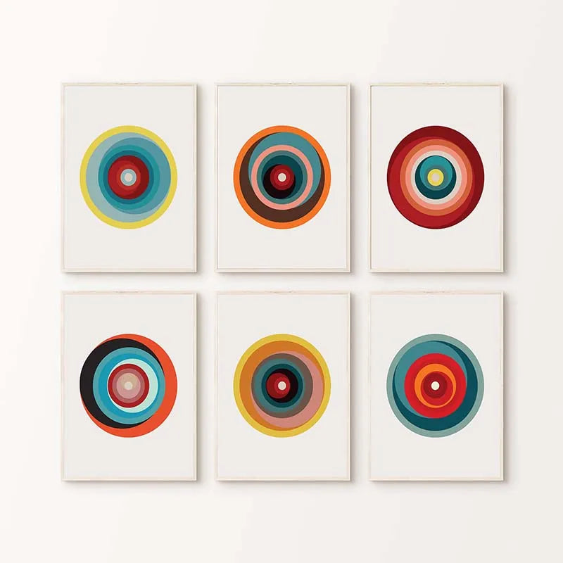 affiches abstraites géométriques cercles concentriques toile minimaliste maison salon opaque vertical