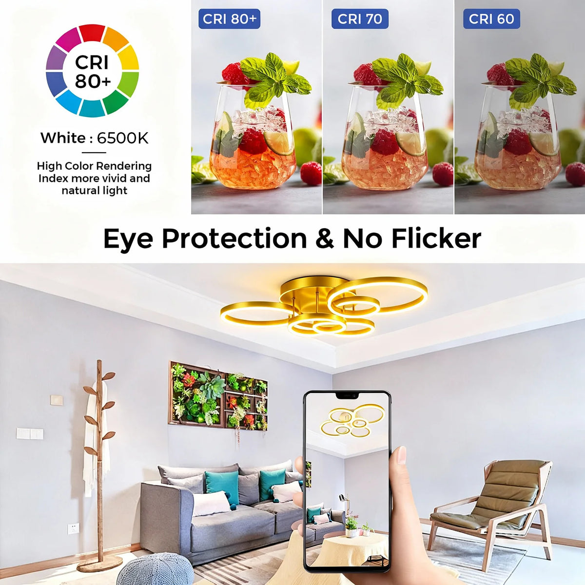 lampe moderne or blanc circulaire géométrique transparent télécommande minimaliste led