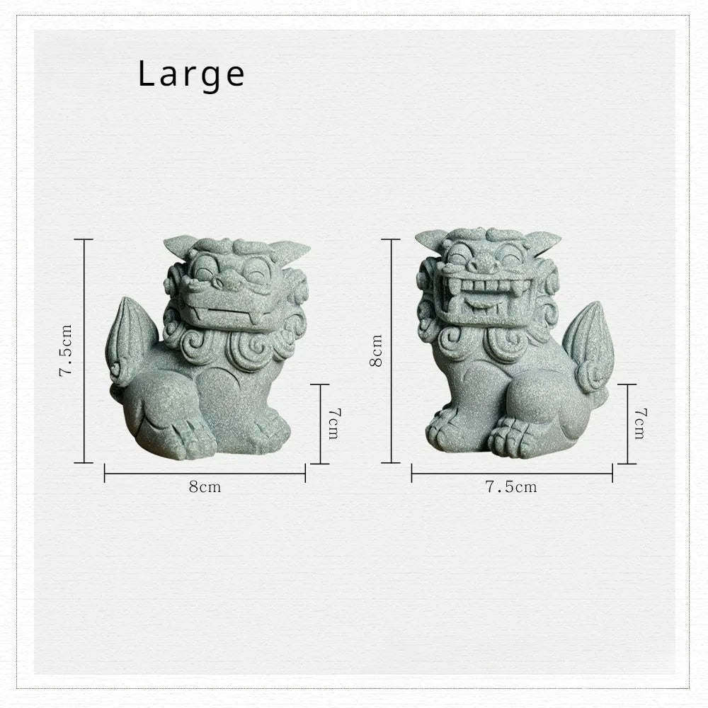 statues feng shui lions verts pierre granuleuse artisanat maison jardin