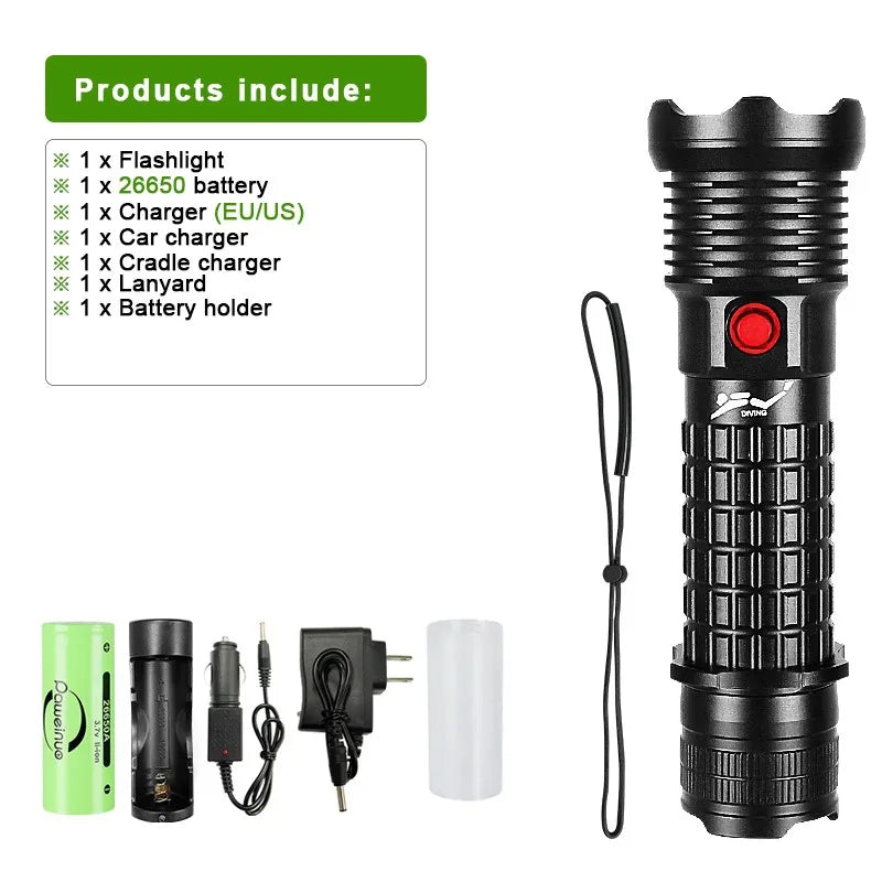 torche lampe poche plongée plombeuse 9900 lumens led noire texturée résistante rechargeable