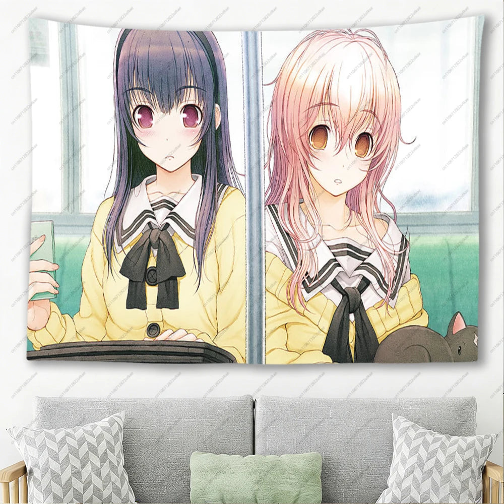 tapisserie anime personnages féminins jaune noir blanc vert rose tapisserie murale décoration chambre manga