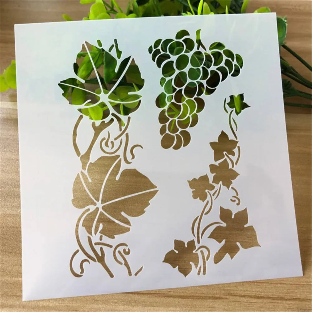 Stencil blanc motifs floraux palmiers oiseaux raisins feuilles bricolage scrapbooking decoration