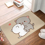 tapis sol moderne motif chat mignon mangeant nouilles rose gris blanc intérieur extérieur