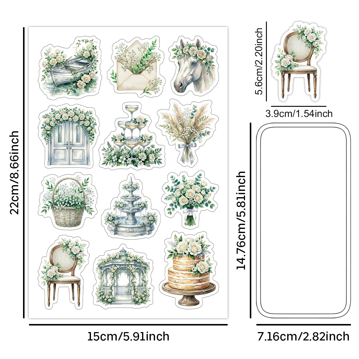 sticker mariage fleurs feuilles deco scrapbooking etiquettes cadeaux blanc vert beige rose gris adhesif