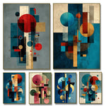 toile d'art abstrait moderne composition géométrique bleu rouge beige noir