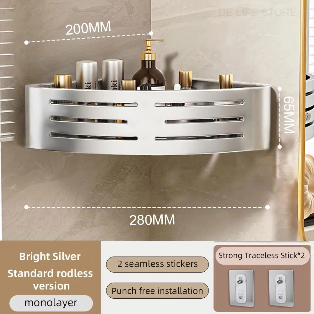 étagère salle bain aluminium double sans perçage moderne adhésif étagères crochets argenté