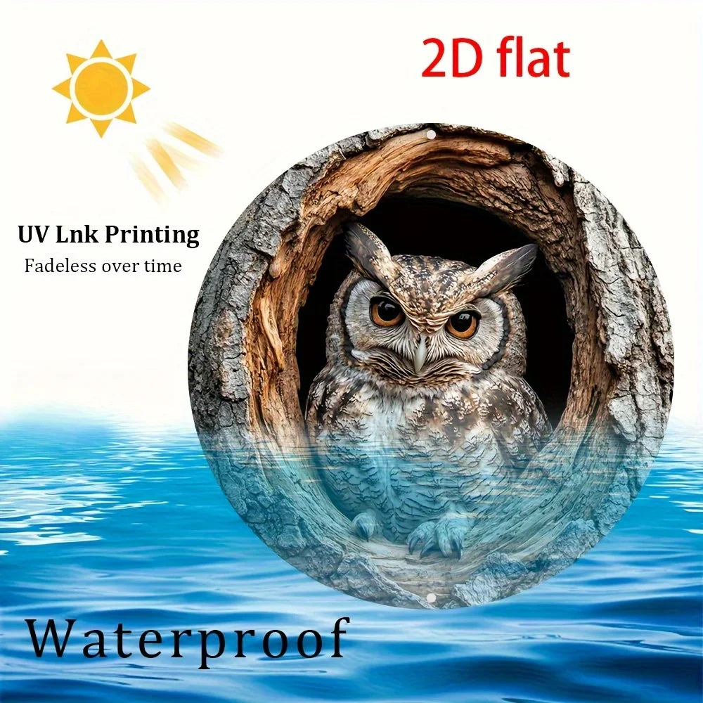 décoration murale autocollant hibou bois gris brun réaliste faune forestière maison